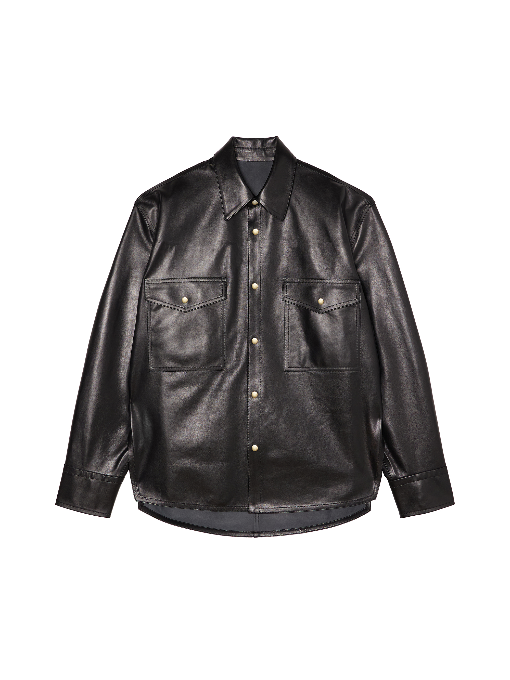 Button-down Lamb Leather Shirt Jacket / 버튼-다운 램 레더 셔츠 자켓