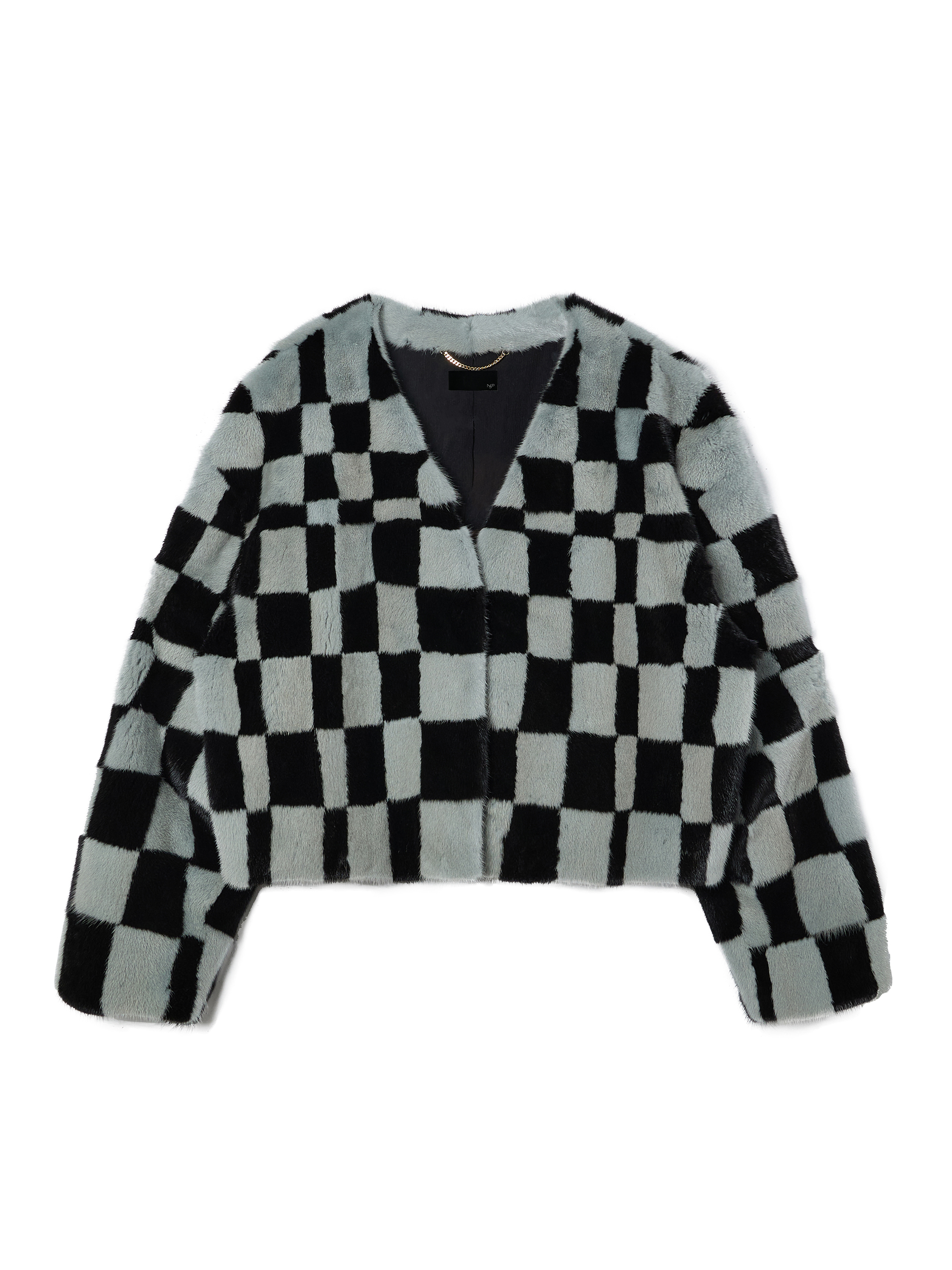 Checkerboard Patchwork Mink Jacket / 체커보드 패치워크 밍크 자켓