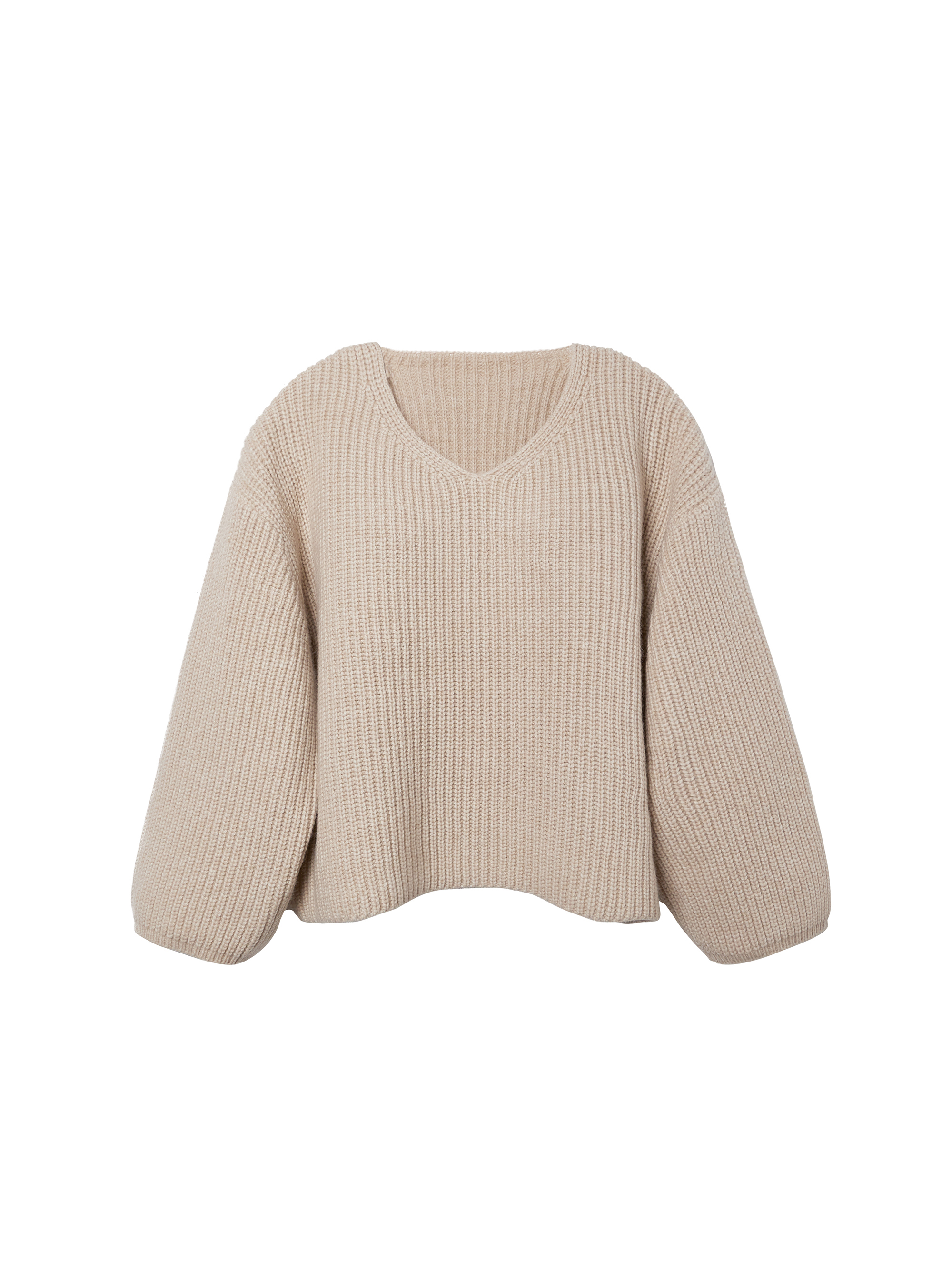Wool Cashmere Ribbed V-neck Sweater / 울 캐시미어 립 브이넥 스웨터
